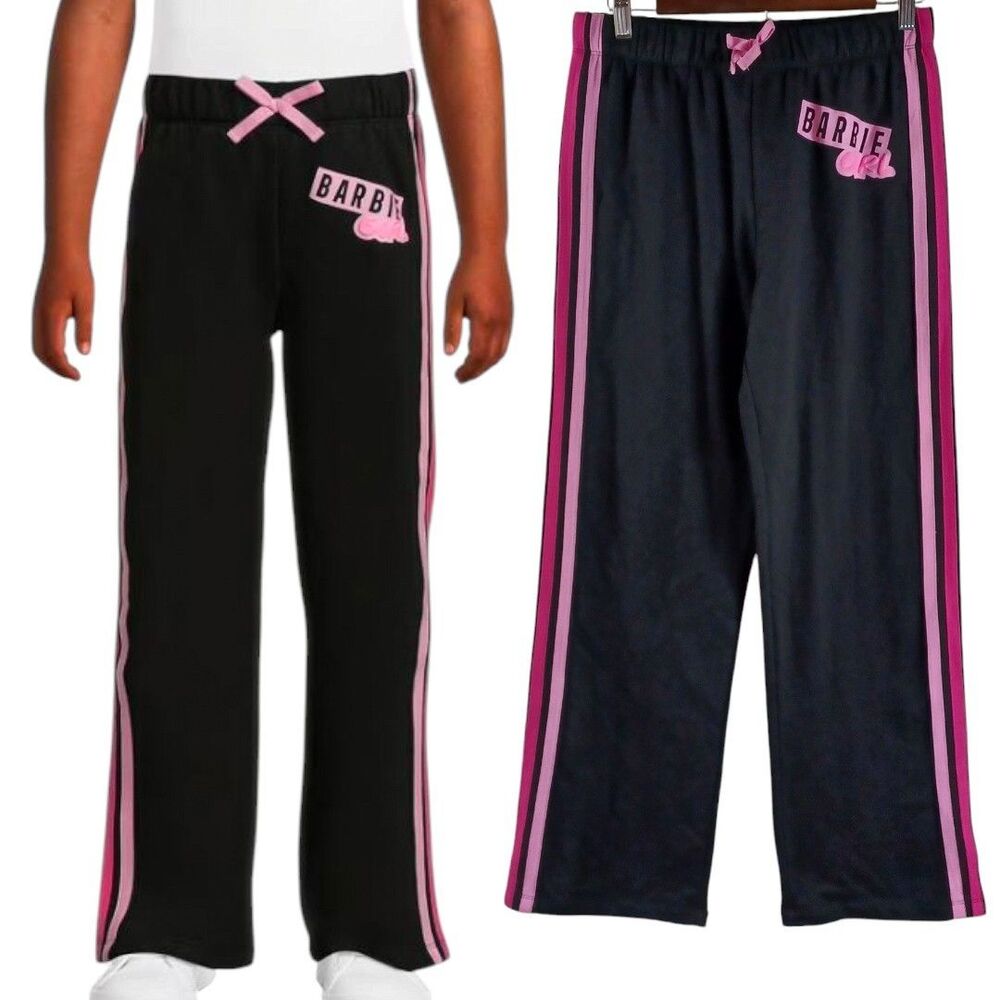 Barbie Girls Youth XXL -18 Wide Leg Black Pink Stripe Athleisure Sweatpants